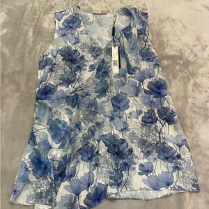 New! Elie Tahari Blue Floral Print Ruffled Top 21315